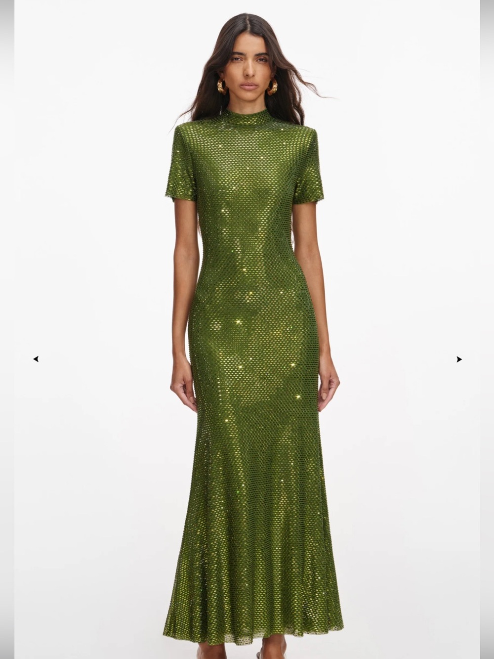 Self-Portrait Olive Rhinestone mesh midi dress l